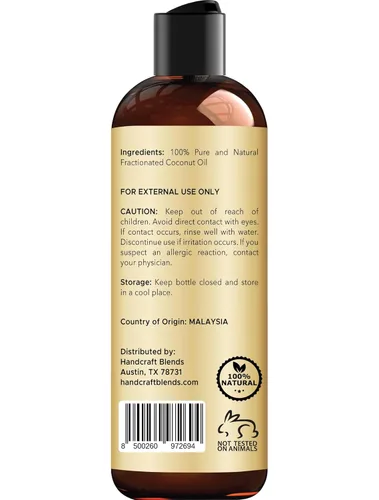 Miniatura 3 de Handcraft Blends Aceite de coco fraccionado, 8 onzas líquidas, 100% puro y natural, aceite portador de alta calidad para piel y cabello, cabello
