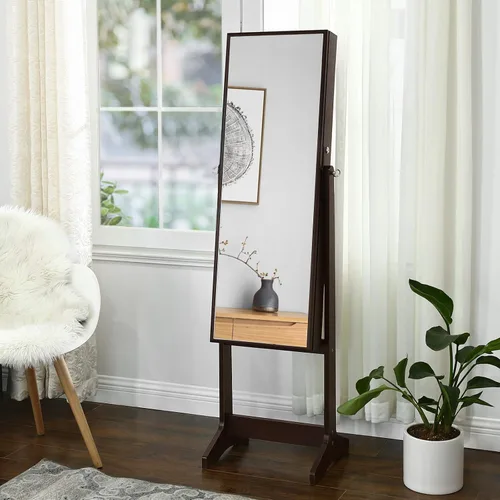 Miniatura 2 de SONGMICS - Armario gabinete de joyería con espejo espejo grande de pie de cuerpo completo organizador de joyas con cerradura color marrón UJJC69BR