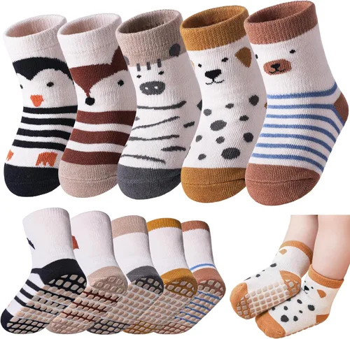LANLEO Calcetines para bebé y niños pequeños con agarre, calcetines antideslizantes para bebés, niñas y niños, con pinzas, de 6 meses a 5 años
