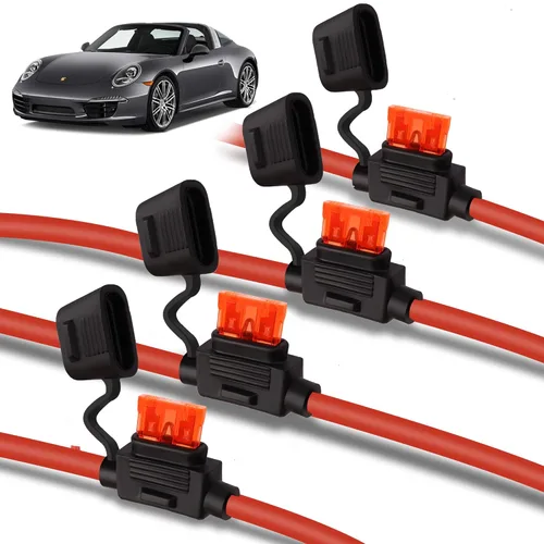 MulWark Paquete de 4 Cables Marinos de Cobre Estañado Calibre 10 Impermeables IP67 Portafusibles en Línea Pigtail Bloque de Fusibles de Cuchilla