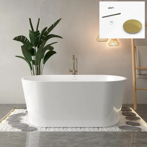 Miniatura 44 de FerdY Shangri-La - Bañera de acrílico independiente de 67 pulgadas, bañera de remojo de acrílico de forma ovalada clásica con desagüe de níquel