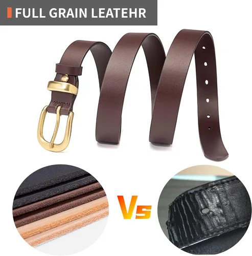 Miniatura 56 de Cinturones para mujer para jeans de 1.1 pulgadas de ancho, cinturones para vestidos de cuero de grano completo con hebilla dorada, caja de regalo