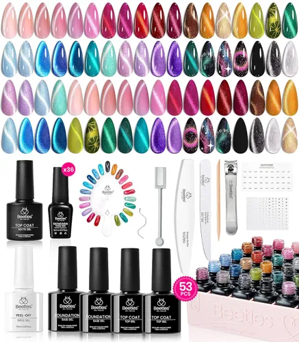 Miniatura 20 de Beetles - Set de 20 esmaltes de gel p/decoración de uñas, colección Fall Yard, purpurina naranja/marrón/rojo/azul marino, semipermanente, LED c/capa