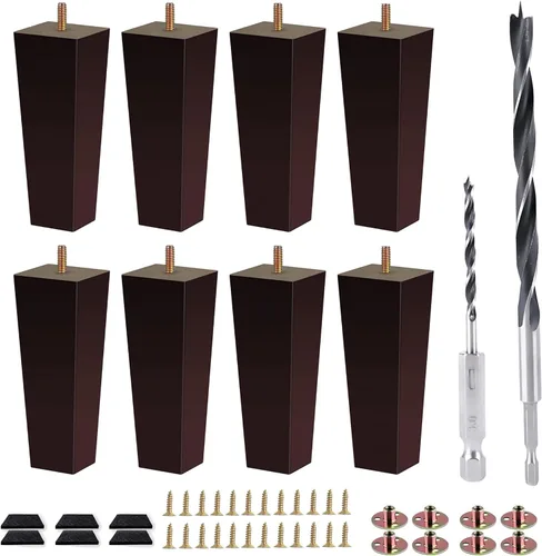Miniatura 14 de Juego de 4 patas de sofá cuadradas para cama, patas de repuesto de madera de 2 pulgadas para muebles, color marrón oscuro