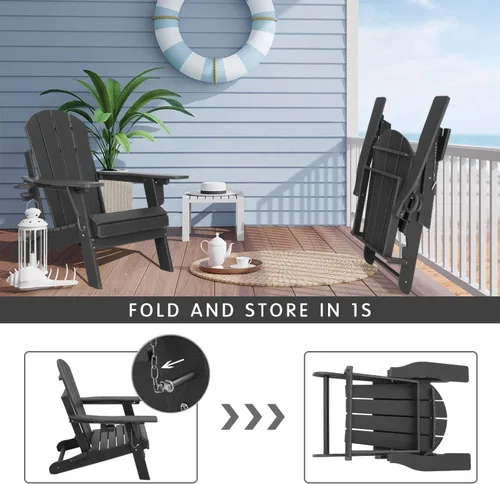 Miniatura 4 de Lepdep Silla plegable Adirondack moderna ajustable de plástico para exteriores, resistente a la intemperie, 3 posiciones con soporte para tazas