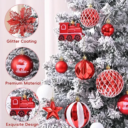 Miniatura 5 de Ktinnead Juego de 94 piezas de decoración para árbol de Navidad, adornos rojos inastillables para colgar en el árbol de Navidad con flores de pascua