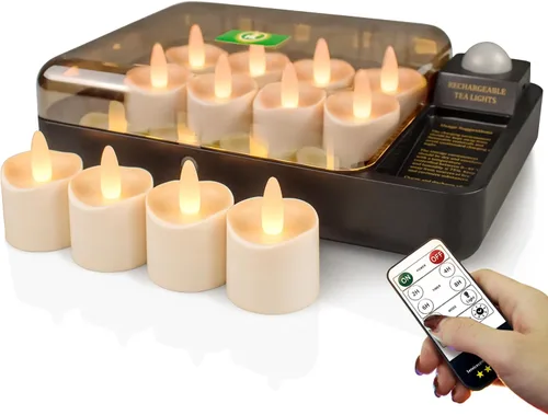 Miniatura 10 de HL Velas sin llama con temporizador remoto, más de 100 horas recargables, impermeables, funciona con pilas, con base de carga, velas flotantes