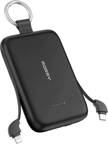 Miniatura 16 de RORRY Cargador portátil, batería externa de 5000mAh con cables incorporados, paquete de batería de llavero de viaje para iPhone 17/16/15/14/13/12