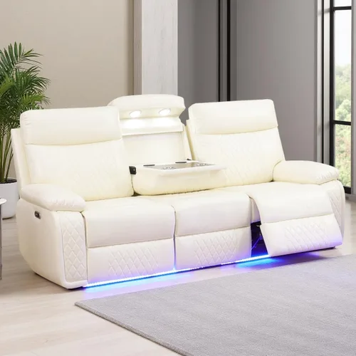 Miniatura 48 de Juego de Sofá Reclinable Eléctrico, Juego de Sofá y Sillón Reclinable de Cuero Negro, Juegos de Muebles de Sala de Estar, Sofá de Dos Plazas