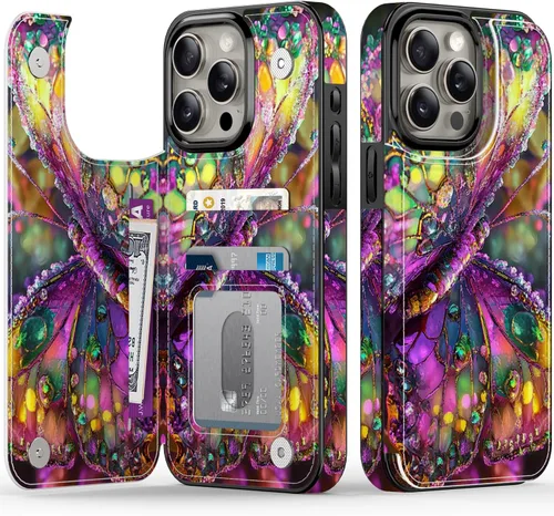 Miniatura 28 de FUNMIKO Funda tipo cartera para iPhone 13 con tarjetero, bloqueo RFID, protección de grado militar y obras de arte impresas con rayos UV, cierre