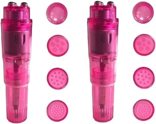 Mini bolígrafo masajeador de mano con 4 cabezales para cara, cuello, cabeza, espalda (paquete de 2 rosas)