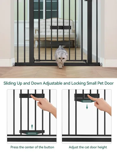 Miniatura 3 de BABELIO Nueva Versión Puerta de Bebé con Puerta para Gatos Ajustable, Puerta de Mascotas de Metal de 29-40" para Escaleras y Puertas, Montaje a Negro