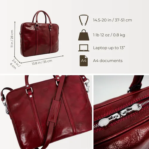 Miniatura 4 de Time Resistance Maletín de cuero - Bolso italiano de cuero de grano completo - Bolso de cuero genuino para portátil - Maletín para hombre y mujer