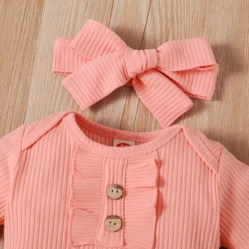 Miniatura 4 de Conjunto de ropa para bebé recién nacida, conjunto de trajes de niña con volantes y diadema 3 piezas de verano