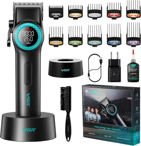 Miniatura 11 de VGR Juego de cortapelos de barbero profesional 3 en 1, recortadora de pelo, afeitadora de lámina, kit de corte de pelo inalámbrico con potente motor