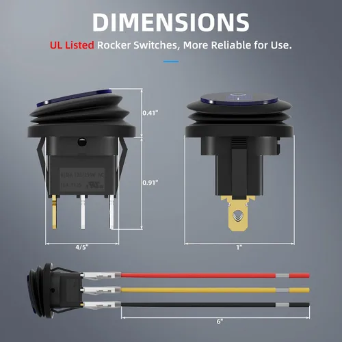 Miniatura 2 de DaierTek Interruptor basculante impermeable de 12 V y 20 A con luz LED azul, redondo, 3 pines, 12 voltios, palanca iluminada resistente a