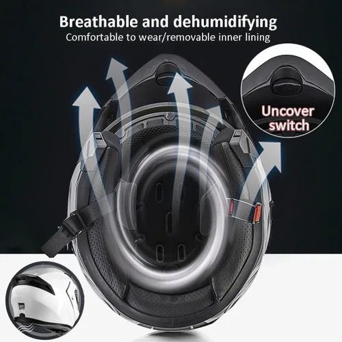 Miniatura 6 de Casco de motocicleta modular Bluetooth con aprobación DOT, antiempañamiento, doble visera, cara completa, abatible, con altavoz y micrófono