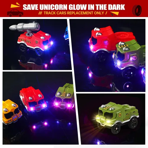 Miniatura 2 de Save Unicorn Solo repuesto para autos de pistas, carriles que brillan en la oscuridad, accesorios para pistas de automóvil con 3 luces LED
