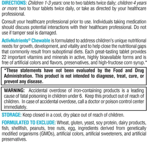 Miniatura 5 de XYMOGEN ActivNutrients - Multivitamínico masticable para niños para apoyar el bienestar, antioxidante y soporte de micronutrición, sin OMG y sin