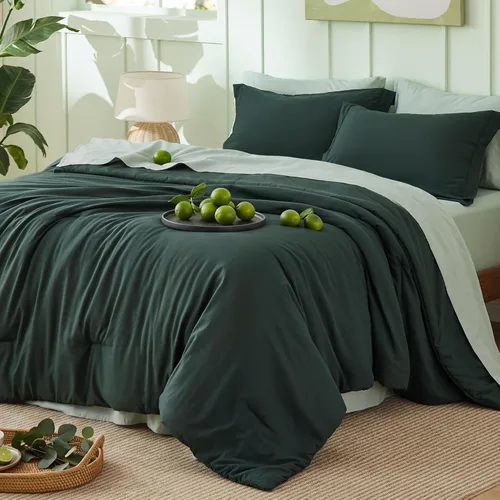 Miniatura 17 de Bedsure Juego de ropa de cama con edredón tamaño King en verde salvia, 7 piezas de ropa de cama ligera para cama King estilo boho, juego de ropa