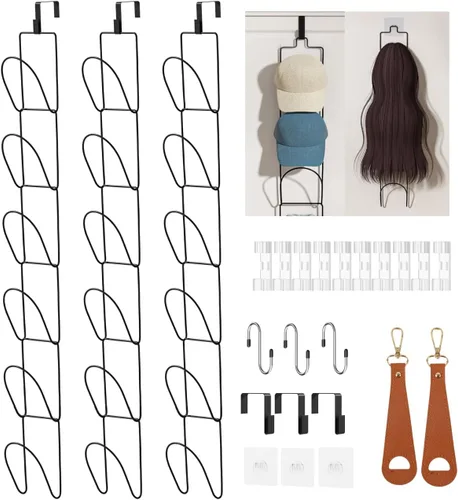 Miniatura 10 de LINFIDITE Paquete de 10 soportes para colgar sombreros, organizador flexible con múltiples ganchos, montado en la pared, sobre la puerta, para gorra