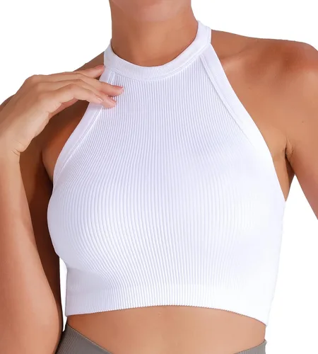 Miniatura 2 de Sunzel Camiseta sin mangas acanalada para mujer, cuello alto, sin costuras, linda, básica, sin mangas, para entrenamiento, atlética, yoga