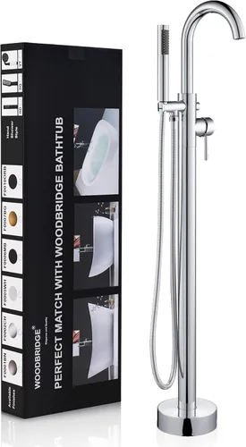 Miniatura 12 de WOODBRIDGE Grifo de llenado de bañera independiente contemporáneo de una sola manija con ducha de mano en acabado cromado, F0002CHRD