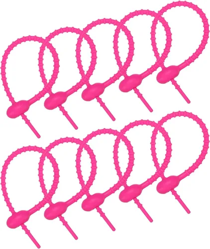 Miniatura 15 de MECCANIXITY Paquete de 15 bridas de silicona reutilizables de 8.5 pulgadas para el hogar, oficina, cocina, organizador de bolsas de alimentos, Rojo
