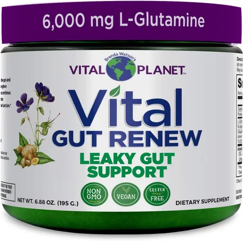 Vital Planet - Suplemento en Polvo Vital Gut Renew para Reparación de Intestino Permeable con L-Glutamina, Malvavisco y Raíz de Jengibre, Raíz de