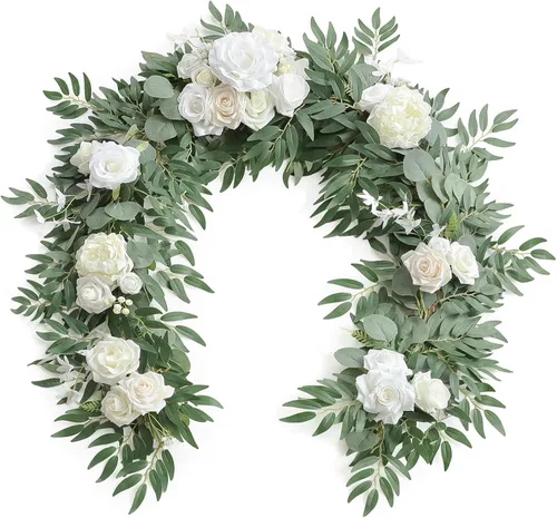 Miniatura 13 de Floroom Guirnalda de eucalipto artificial de 6 pies con flores, vegetación falsa, guirnalda de vid floral sintética para decoración de mesa, centros