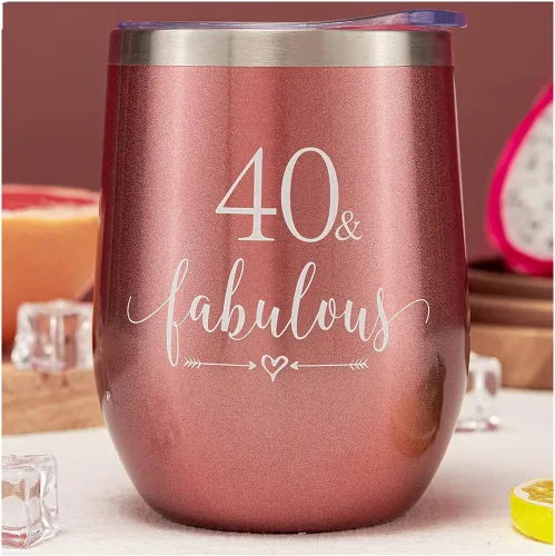 Crisky Vaso de vino de oro rosa 40 y fabuloso para mujer, regalo de cumpleaños 40 para mujeres, esposa, mamá, hermana, tía, amigas, compañera de