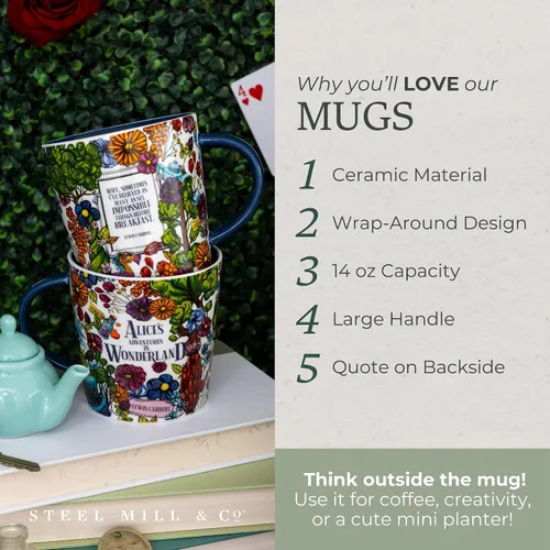 Miniatura 3 de Taza de amantes de libros Steel Mill & Co., linda taza de café/té de cerámica con asa para club de lectura, taza de café temática de lectura de 14