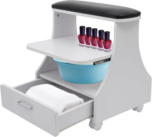 Miniatura 8 de Bepritm - Pie de pedicura portátil, taburete de pedicura ajustable con estante extraíble y ruedas, soporte de descanso multifuncional, estación
