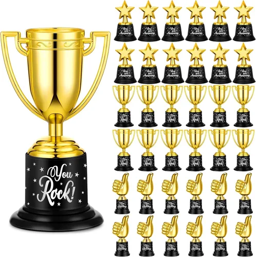 Lenwen - Paquete de 36 premios de trofeo de oro a granel de 4.6 a 5 pulgadas, premios Star Thumbs Up Trophy Awards de plástico, mini taza dorada de