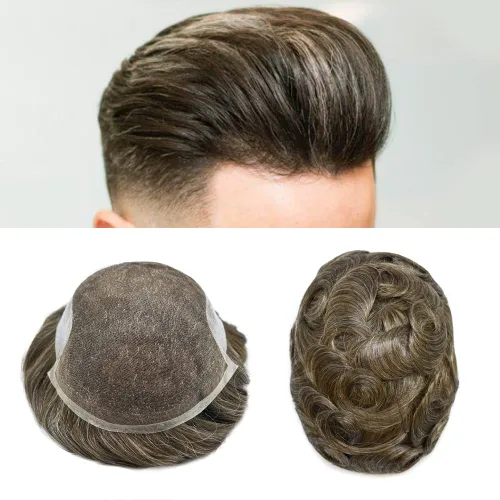 Miniatura 48 de Tupé para hombres, piezas de cabello humano real para hombres, sistema de cabello, encaje francés, polivinílico, extensiones de pelo para hombre