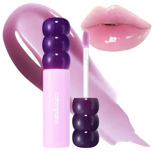 COLORGRAM FRUITY GLASS GLOSS 01 GRAPE BLACK | Brillo labial brillante no pegajoso con brillo similar al vidrio | Lápiz labial hidratante de larga