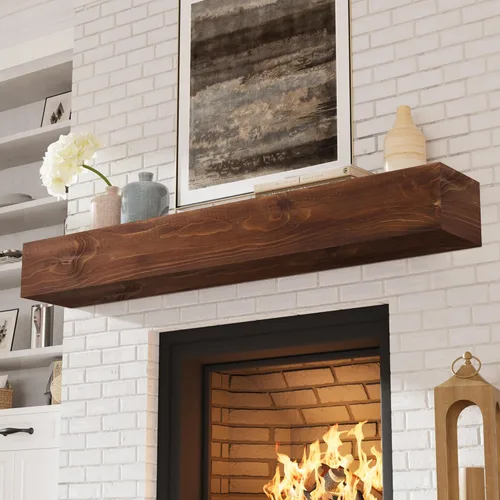 Miniatura 15 de Eshoma - Repisa para chimenea artesanal; estante sólido para colocarse sobre la chimenea; estante flotante montado en la pared con soportes Nogal
