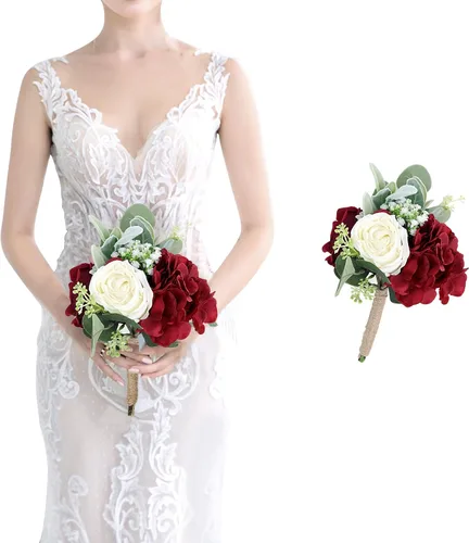 Miniatura 35 de Ramos de dama de honor para boda, juego de 6 ramos de flores artificiales para decoración de otoño, boda, propuesta de matrimonio, fiesta, Naranja