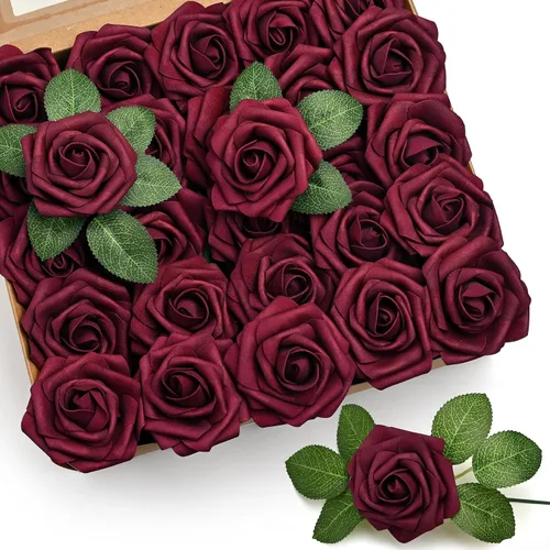Miniatura 8 de Mocoosy 50 rosas artificiales, rosas polvorientas para decoraciones, rosas falsas de espuma de tacto real a granel con tallos, ramos de boda, Rosa