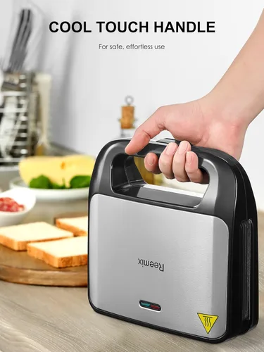 Miniatura 6 de Reemix Máquina 3 en 1 para Waffles, Parrilla y Sándwiches, Prensa Panini y Plancha para Waffles con Placas Antiadherentes Removibles, Perfecta