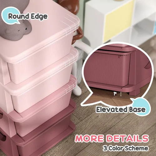 Miniatura 4 de Qaba Unidad de almacenamiento de 4 niveles para niños, organizadores de juguetes y almacenamiento con 4 cajones para dormitorio de niños, guardería