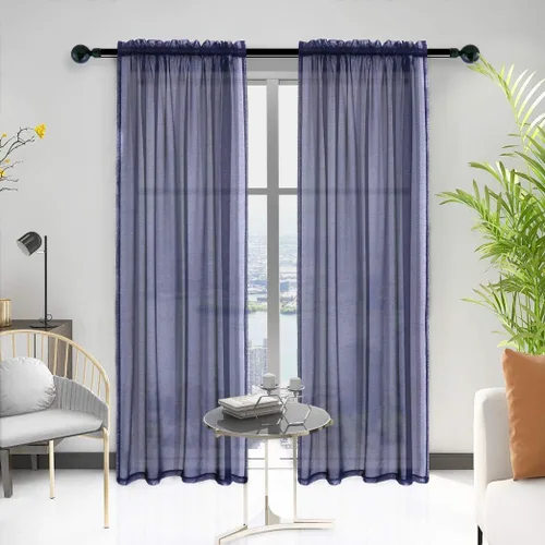 Anjee 2 paneles de cortinas traslúcidas color azul marino, cortinas de tela de gasa con bolsillo para cortinero, tratamientos para ventanas para