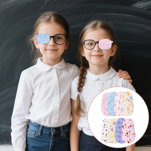Miniatura 7 de Penitue 8 parches para ojos izquierdos para niños, fundas reutilizables para gafas, impresiones divertidas de dibujos animados, protector de ojos