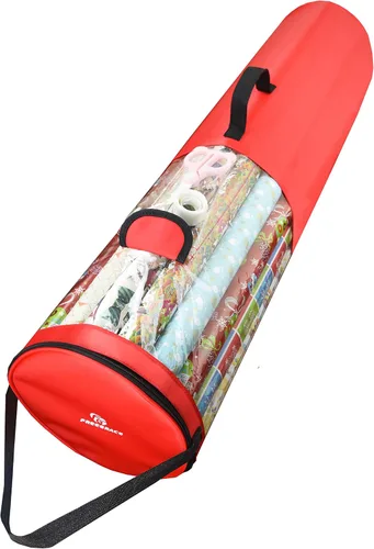 Freegrace Organizador de urdimbre de regalo, bolsa grande de almacenamiento de rollos de papel de regalo de 9 x 40.9 pulgadas, resistente a Rojo