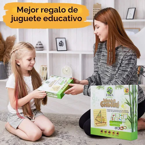 Miniatura 6 de Panda Brothers Tablero geométrico de madera - Juguetes Montessori para niños de 3, 4 y 5 años y niños pequeños, juguete educativo con 30 tarjetas