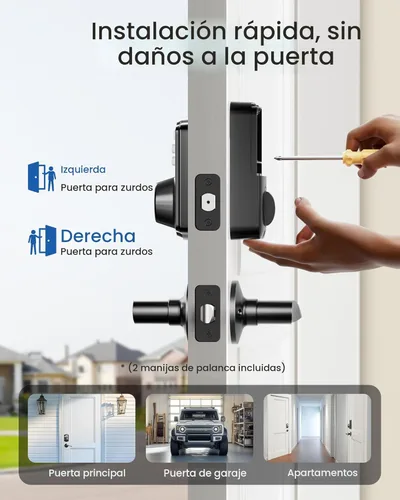 Miniatura 7 de Veise Cerradura de puerta de entrada sin llave con 2 manijas de palanca, cerrojo electrónico para teclado, juego de cerradura digital inteligente