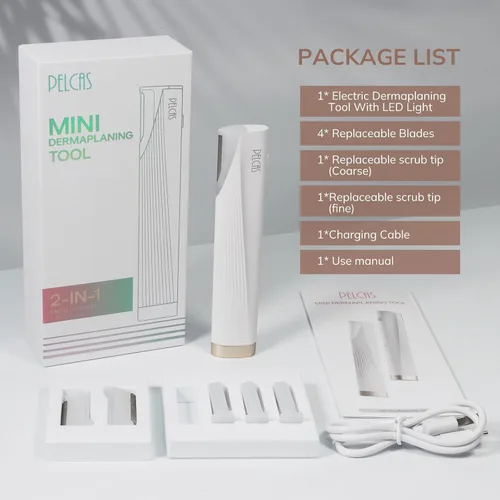 Miniatura 8 de PELCAS Herramienta eléctrica de dermaplaning para cara con luz LED, mini kit de maquinilla de afeitar de dermaplaning facial, sin dolor de 3 Blanco
