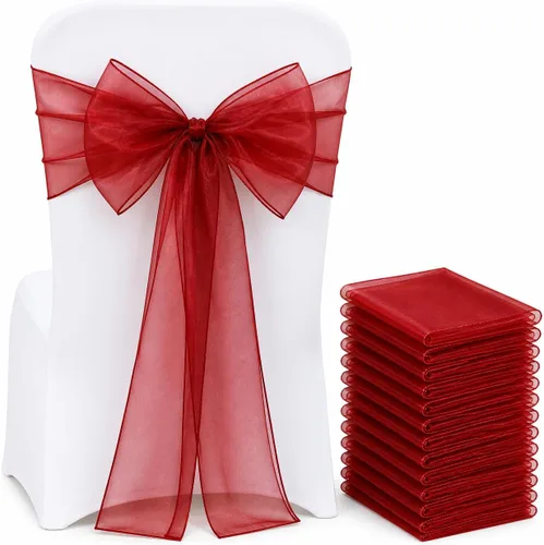 Miniatura 14 de Elegantes bandas de organza para silla, bandas de tela transparente para bodas, fiestas y eventos especiales, (paquete de 10 unidades, rosa bebé)