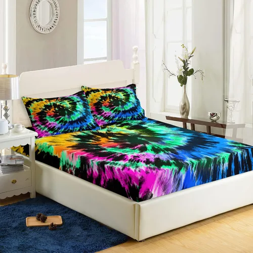 Miniatura 9 de AILONEN Sábana Bajera Ajustable con Tie Dye Tamaño Twin, Sábanas de Cama Coloridas de Estilo Hip-hop Superior para Niñas Adolescentes Niños, Juego