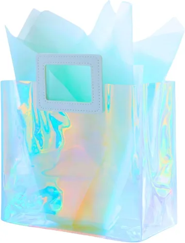 Miniatura 12 de Bolsa de Regalo Holográfica Grande con Papel de Seda Reutilizable Bolsa de Regalo de Cumpleaños para Mujeres Niñas Iridiscente Despedida de Soltera
